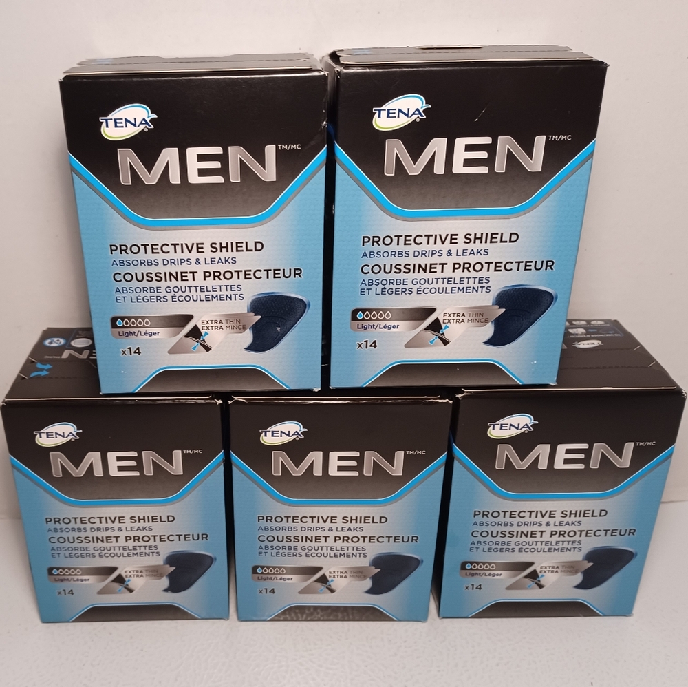 TENA Men Protective Shield Light Extra Thin Pads LOT OF 5 BOXES = 70 Total Pads